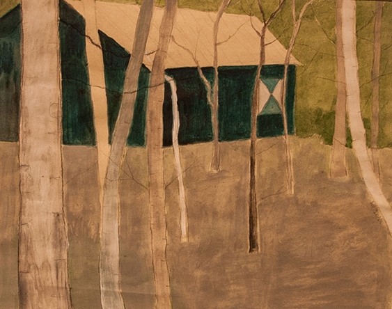 Aneta Posecka - Het groene huisje, tekening op papier, 30x24cm