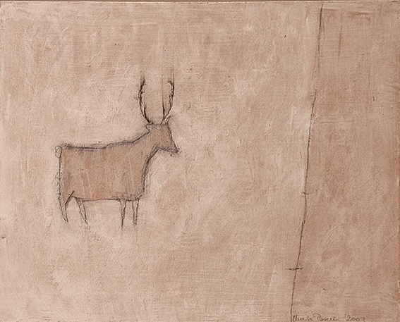 Aneta Posecka - Rendier, acryl op paneel, 20x16cm