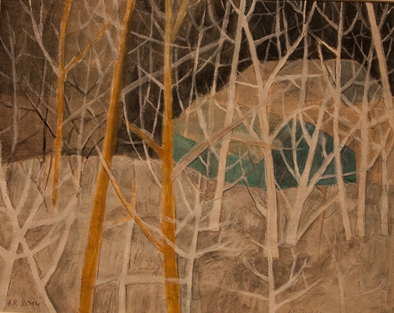 Aneta Posecka - Winter in Kiruna, tekening op papier, 30x34cm