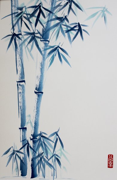 Caroline Mars - Bamboo in Blue, 50x75cm