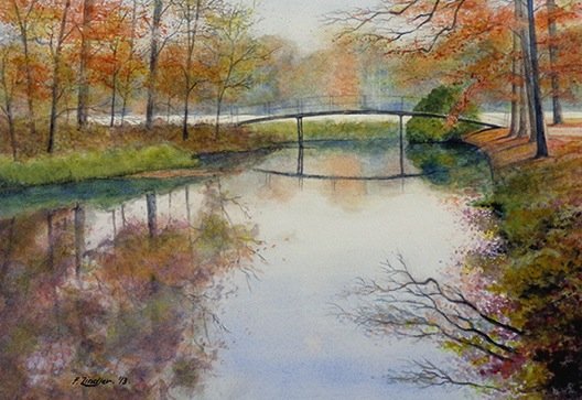 Frank Zindler - Herfst in bantam, aquarel, 60x50cm