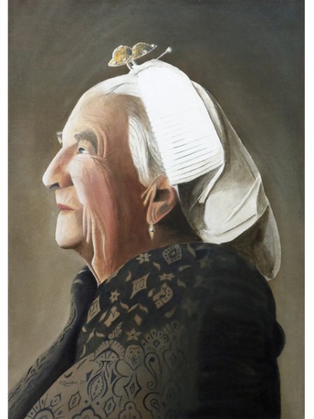 Frank Zindler - Portret Scheveningse, aquarel, 48x64cm