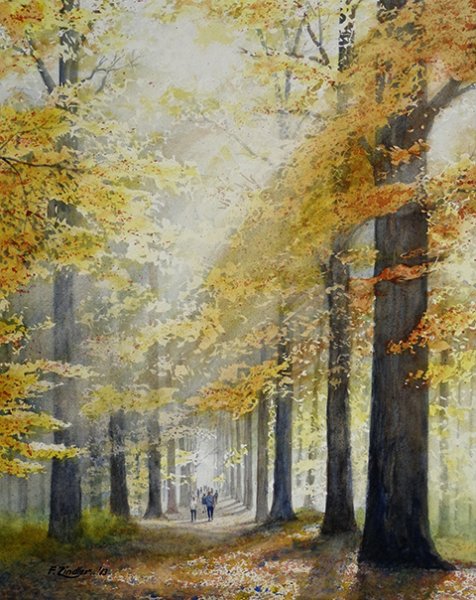 Frank Zindler - Un dimanche en automne, aquarel, 50x60cm