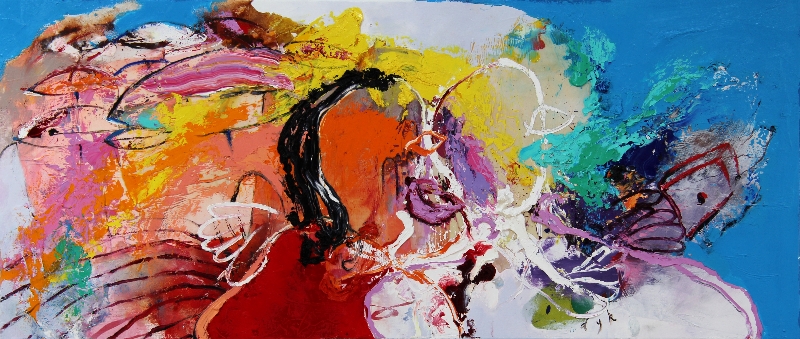 Martin van Dijk - Calella de Palafrugell, acryl op linnen, 60x140cm